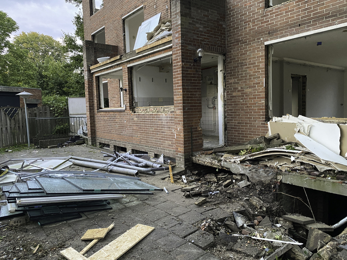 Old apartment buildings being to be demolished.