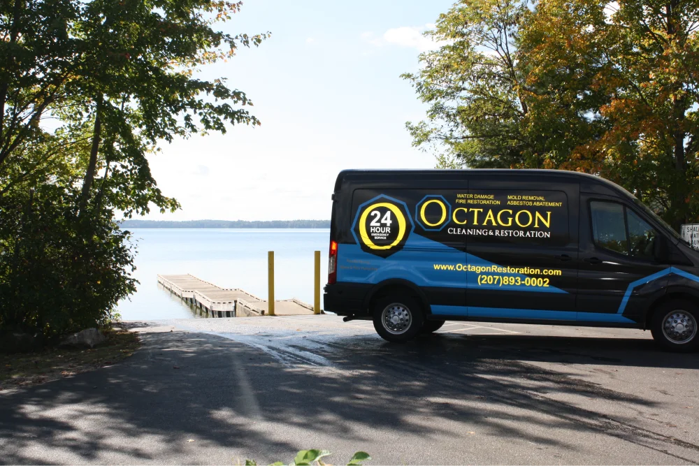 Octagon van by lake